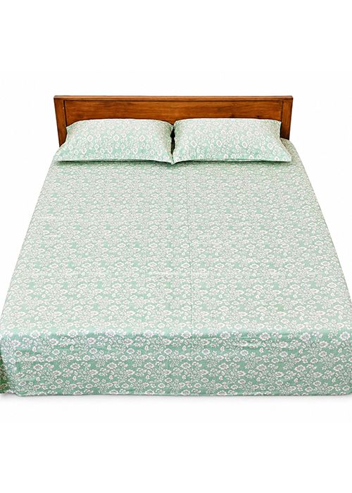 Mint Floral Cotton Bedsheet Set