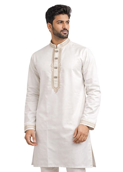 Men’s Off White Cotton Embroidered Premium Panjabi