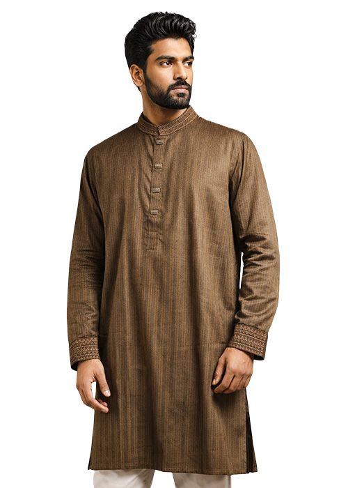 Men’s Brown Textured Cotton Classic Panjabi