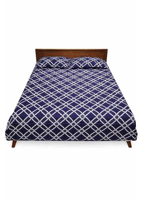 Navy Blue Geometric Cotton Bedsheet Set