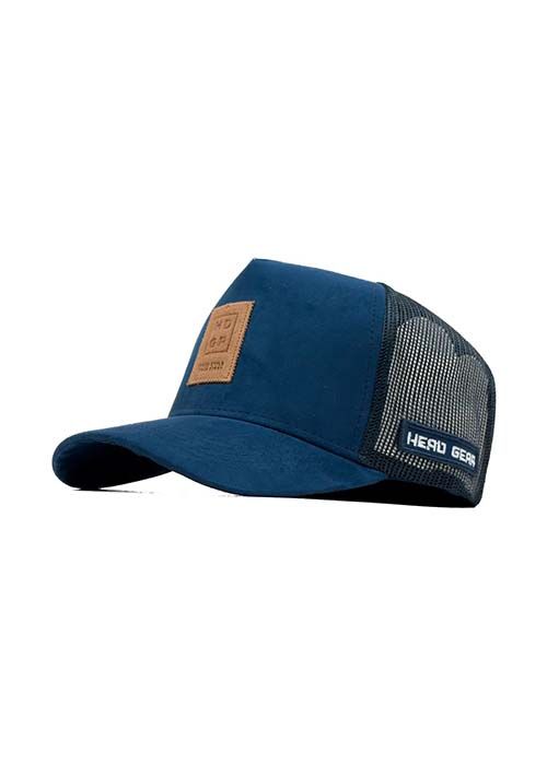 Navy Suede Mesh Trucker Cap with Leather Patch