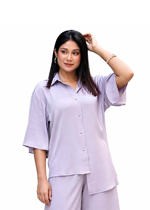 Women’s Lavender Cotton Shirt Pants Co-Ord Set