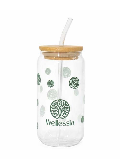 Glass Beverage Jar with Bamboo Lid and Straw