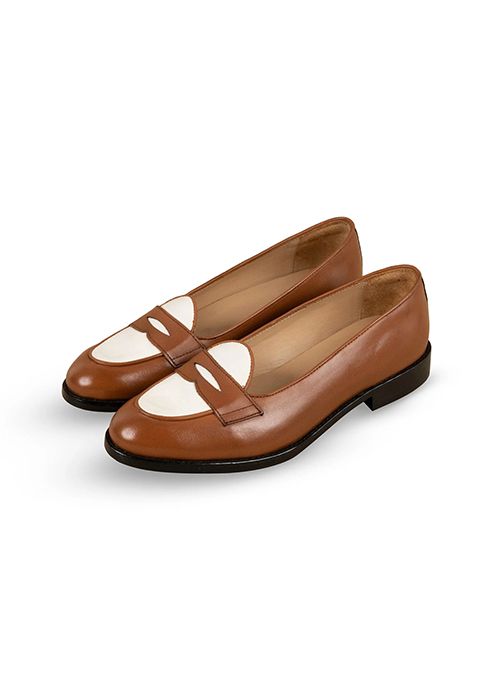 Tan White Short Vamp Penny Loafers