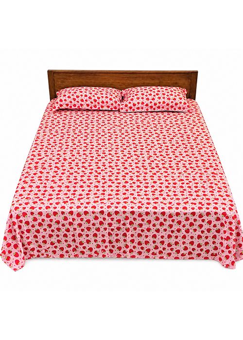 Pink Strawberry Cotton Bedsheet Set