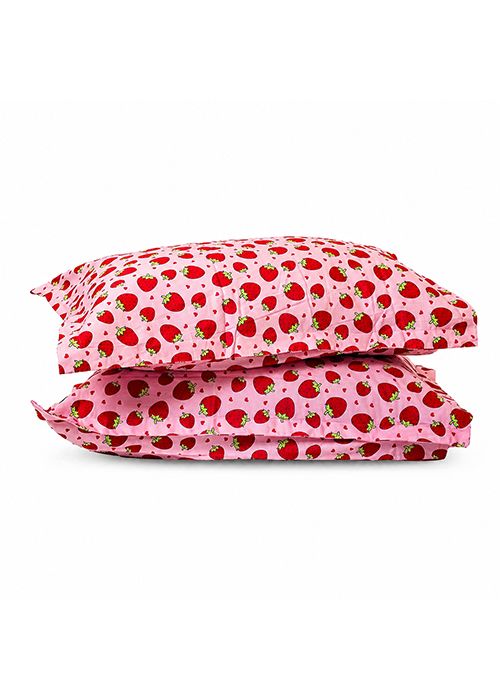 Pink Cotton Strawberry Cushion Cover Set