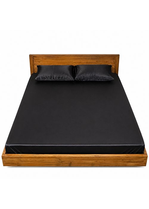 Pitch Black Satin Fitted Double Bedsheet