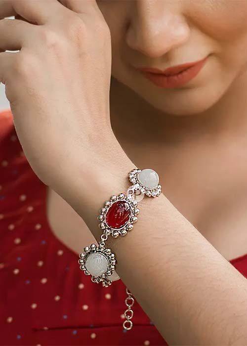 Ruby & Moonstone Silver Bracelet Ratanchur