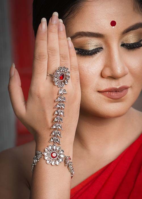 Ruby Cascade Silver Ratanchur Hand Ornament