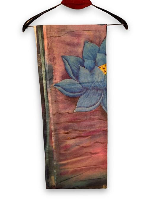 Blue Lotus Hand Painted Cotton Saree