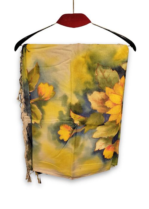 Yellow Floral Hand Painted Cotton Saree