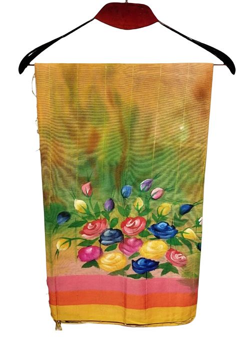 Mustard Floral Hand Painted Cotton Saree