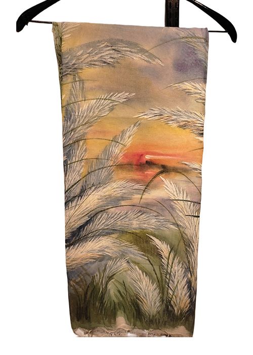 Sunset Grass Hand Painted Cotton Saree