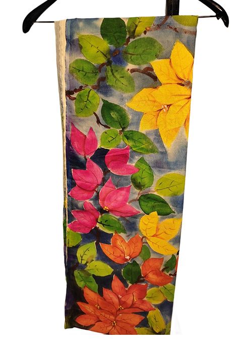Multicolor Leaf Hand Painted Cotton Saree