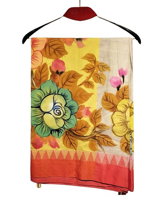 Cotton Hand Painted Floral Saree