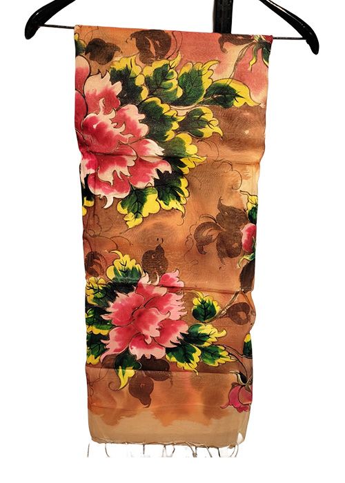 Mustard Hand Painted Semi Muslin Saree