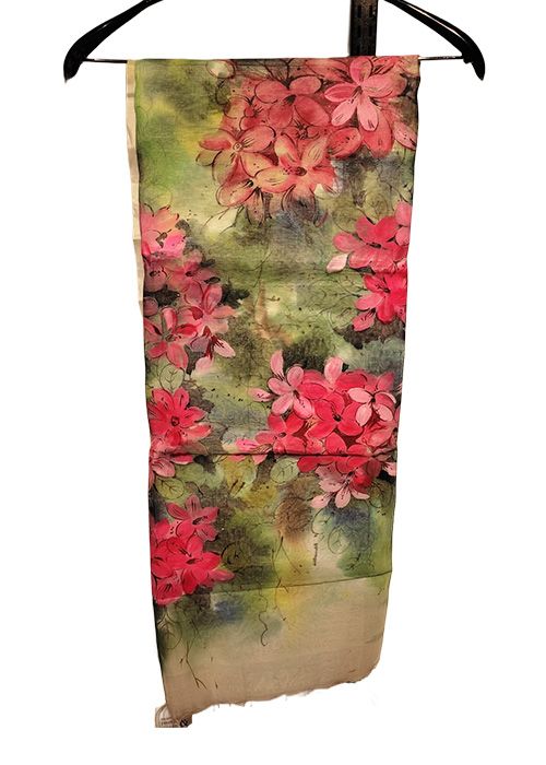 Olive Pink Hand Painted Semi Muslin Saree