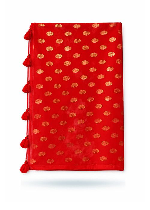 Red Muslin Foil Saree