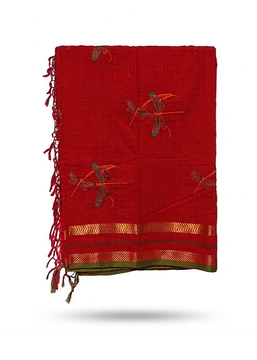 Red Embroidered Saree