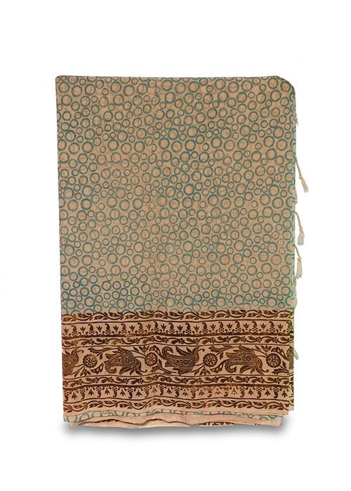 Beige Foil Print Saree with Blouse