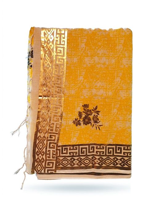 Mustard Foil Print Saree with Blouse