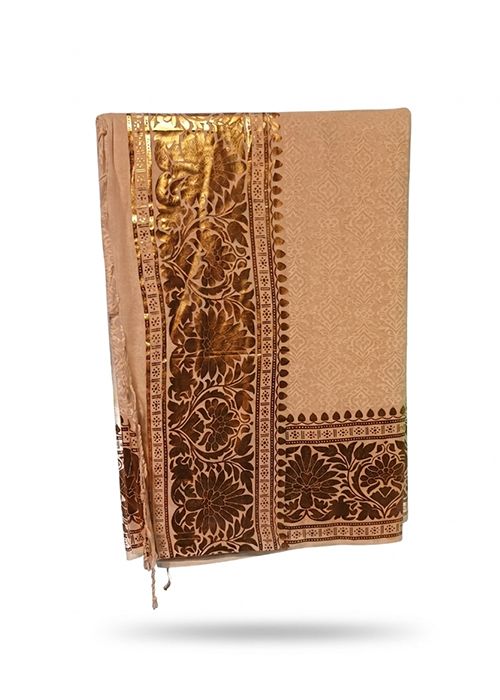Floral Beige Foil Print Saree with Blouse