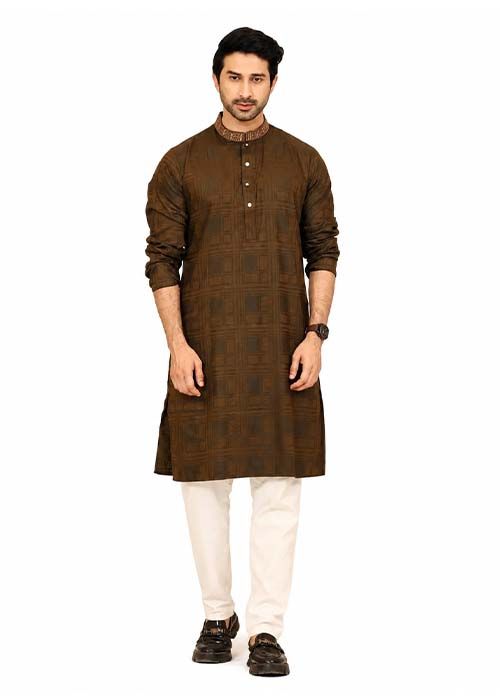 Men’s Brown Textured Premium Cotton Panjabi