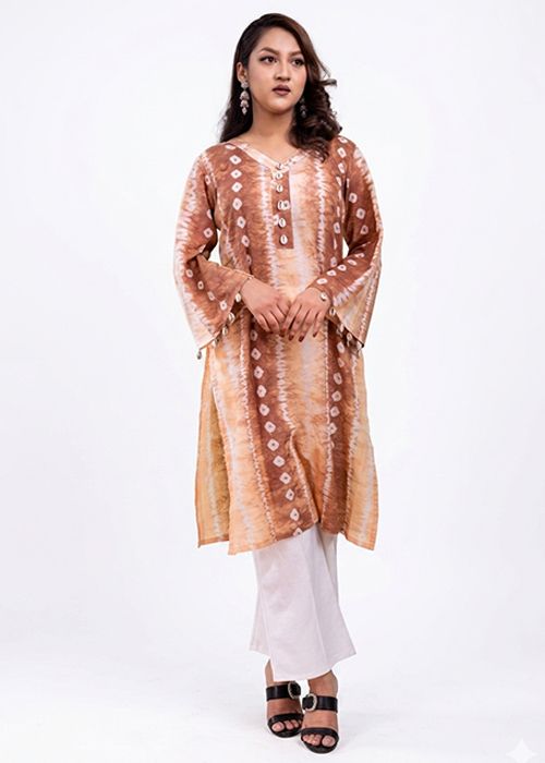Brown Tie-Dye Cotton Kurta