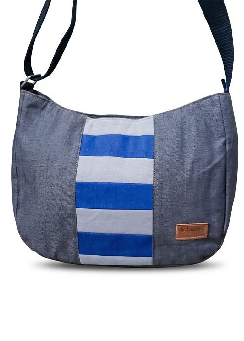Denim Crossbody Sling Bag with Woven Panel