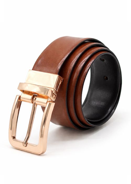 Rezume Toledo Reversible Genuine Leather Belt with Gold Buckle