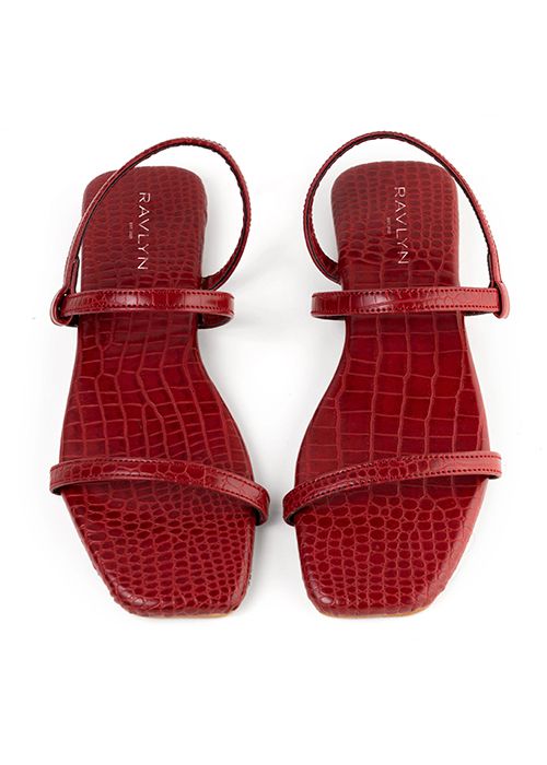 Red Croc Textured Strap Flat Sandals