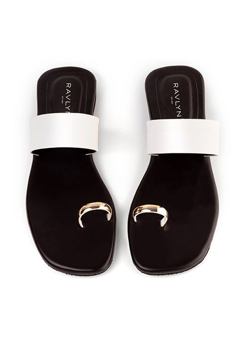 Ring White Strap Toe Ring Flat Sandals