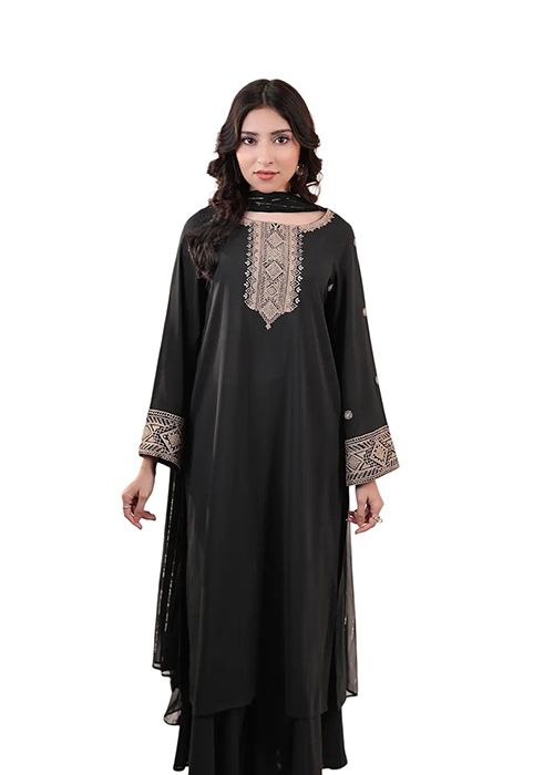 Black Silk Embroidered Kurta Palazzo Set