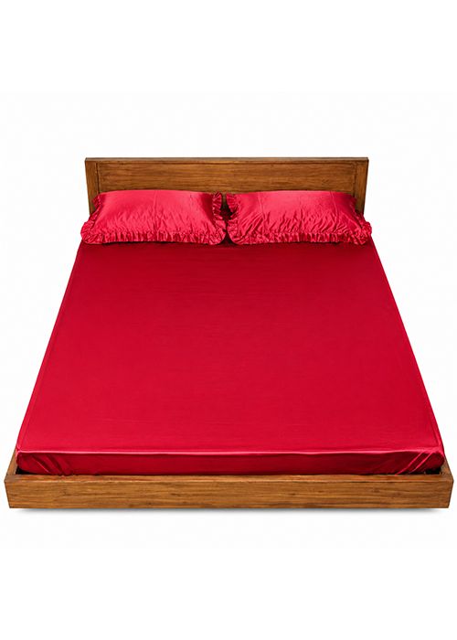 Red Satin Fitted Double Bedsheet