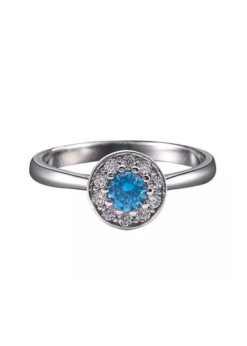 925 Sterling Silver Blue Stone Halo Ring