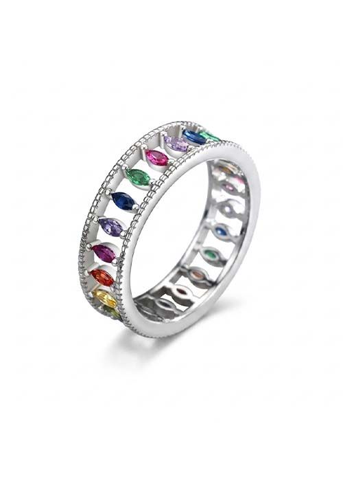 925 Sterling Silver Multicolor Stone Band Ring