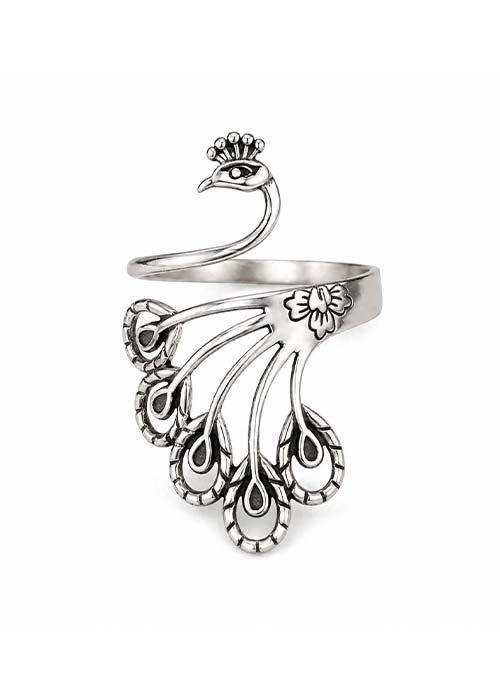 925 Sterling Silver Peacock Motif Statement Ring