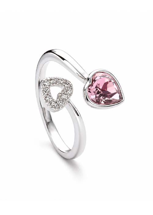 925 Sterling Silver Pink Heart Stone Open Ring