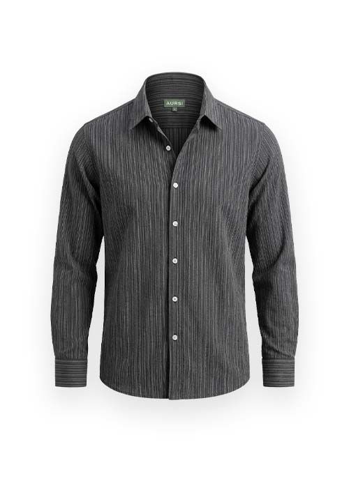 Men’s Cotton Dark Grey Stripe Full Sleeve Casual Shirt