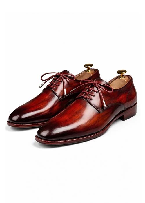 Men’s Burgundy Leather Plain Toe Oxford Shoes