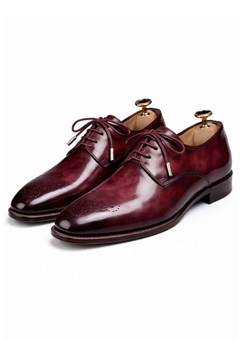 Men’s Burgundy Leather Semi Brogue Oxford Shoes