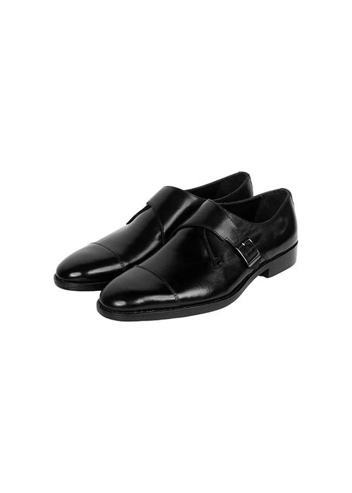 Black Leather Single Monk Strap Shoes