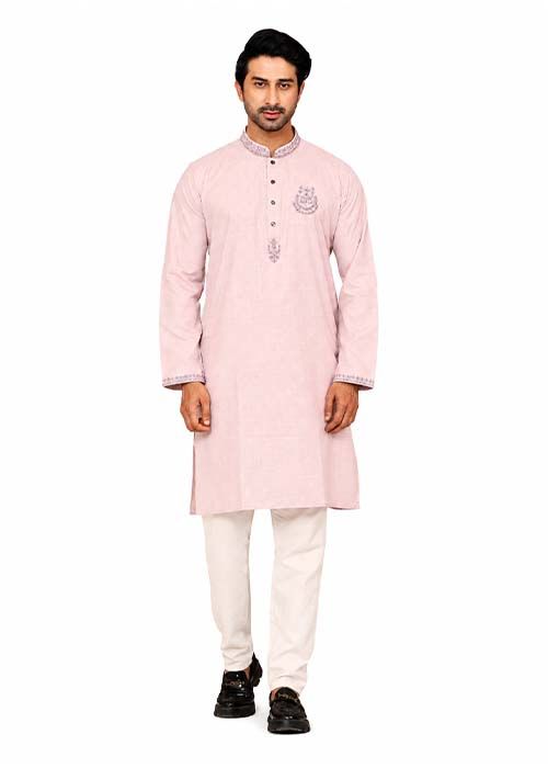 Men’s Dusty Rose Embroidered Cotton Panjabi