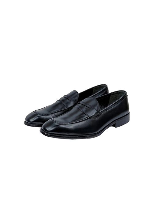 Black Leather Square Toe Penny Loafers