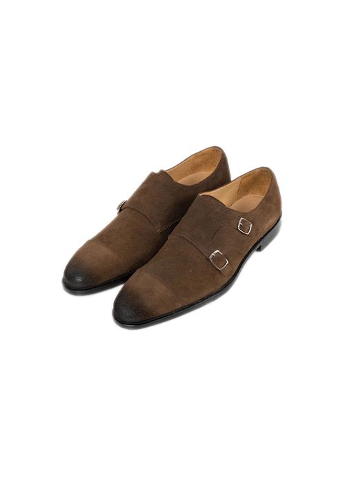 Brown Suede Double Monk Strap Shoes