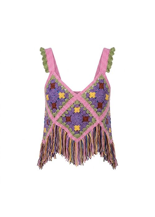Vintage Bohemian Crochet Fringe Crop Top