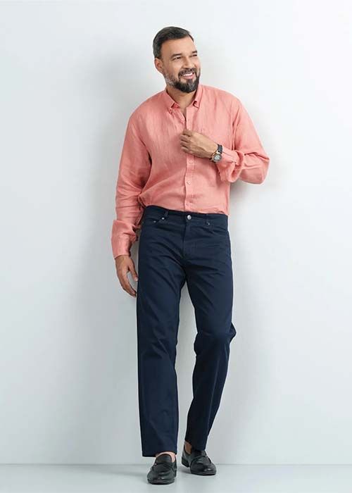 Navy Blue Straight Fit Cotton Twill Jeans