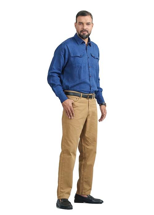 Camel Straight Fit Cotton Twill Jeans