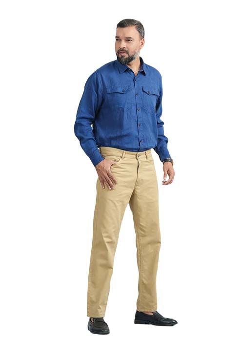 Khaki Straight Fit Cotton Twill Jeans