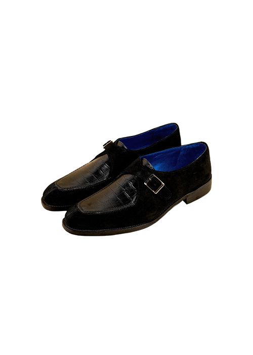 Black Suede Crocodile Monk Strap